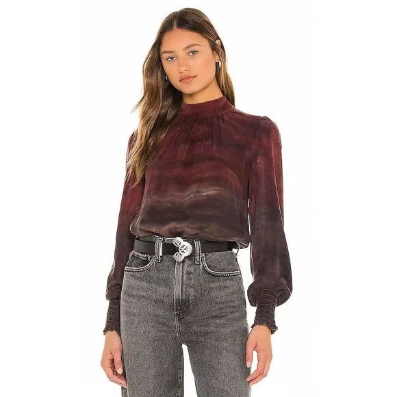 Anthropologie Cloth & Stone Mock Neck Smocked Top Size S - Picture 2 of 8